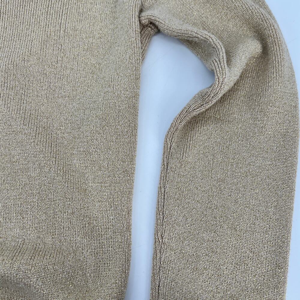 Cache Turtleneck Metallic Gold Womens Med Roll Neck Body Con Ribbed Knit Stretch - Picture 7 of 10